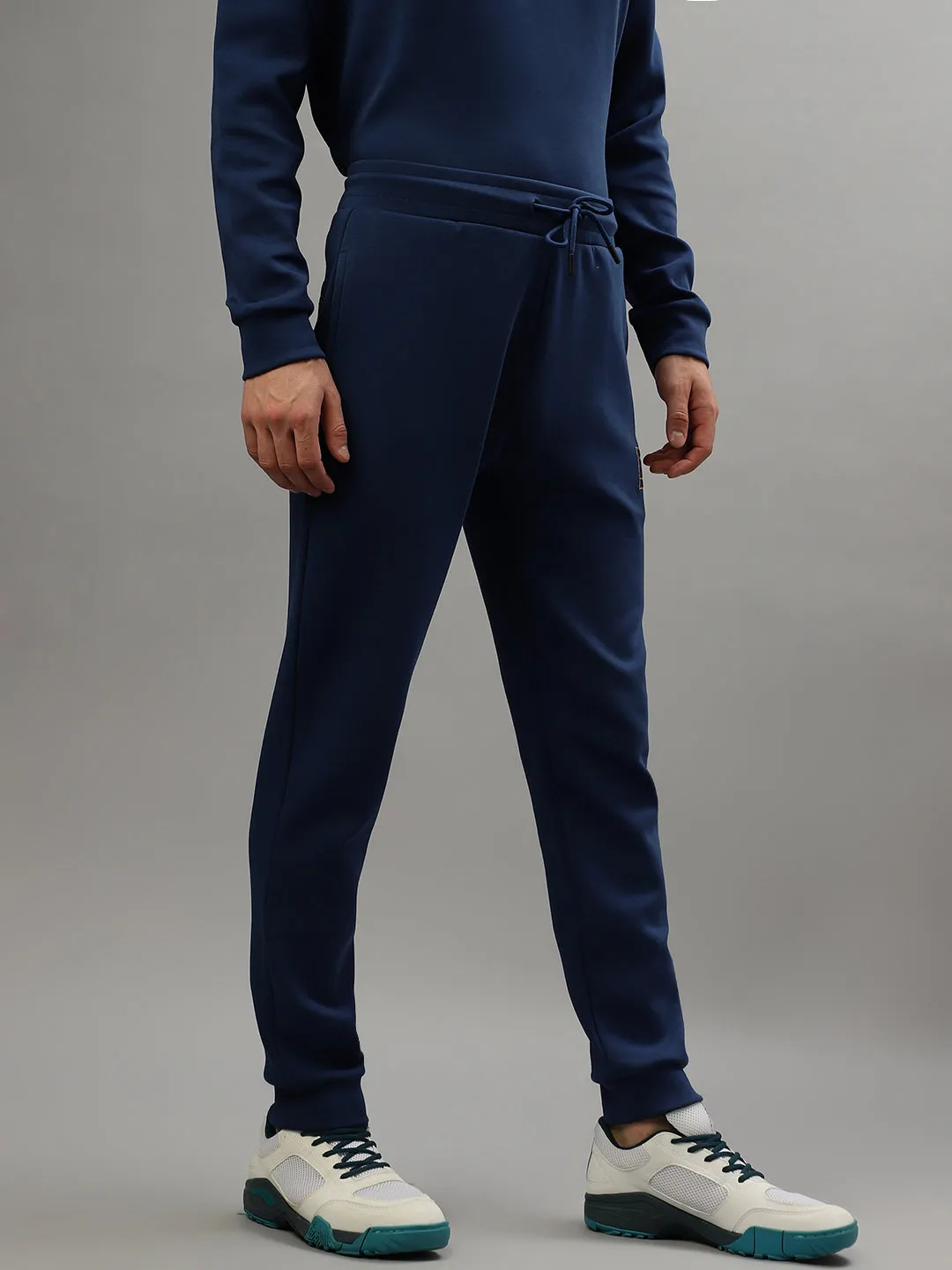 Iconic Men Blue Solid Regular Fit Mid-Rise Trackpant