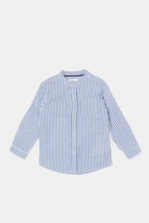 Infant Boys Blue And White Shirt With T-Shirt Set (2 Piece)