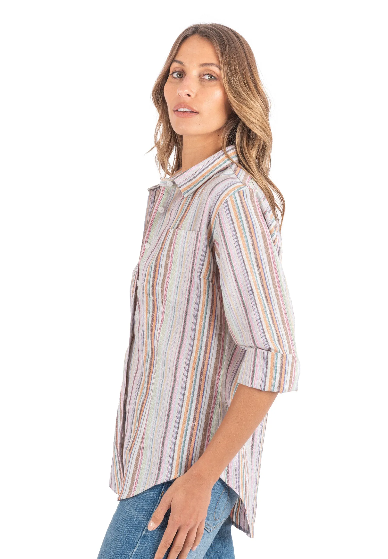 Iris Warm Stripes Classic Fit Linen Shirt