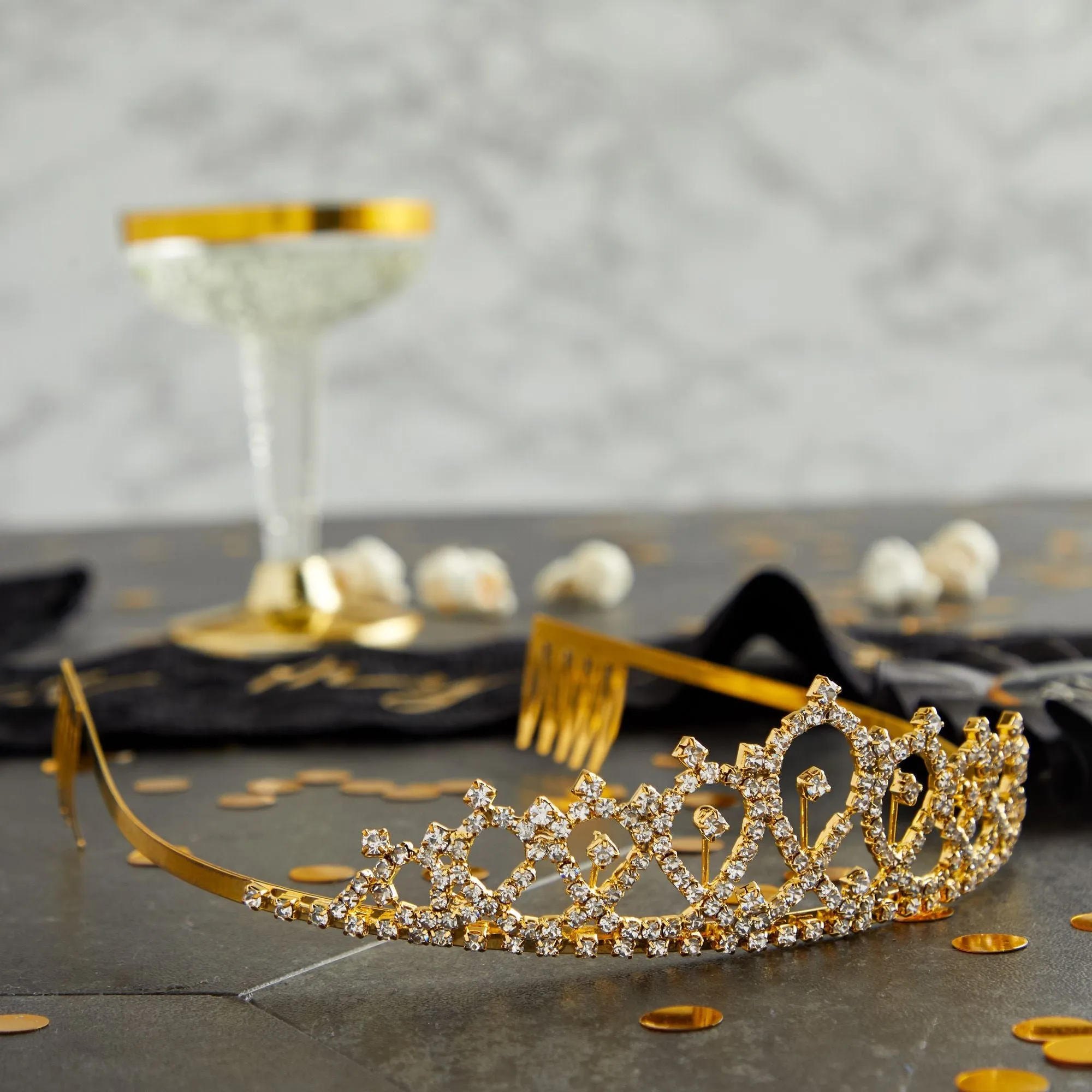 It's My Birthday Sash, Ribbon Pin, Gold Rhinestone Tiara Crown (Black, 3 Piece Set)