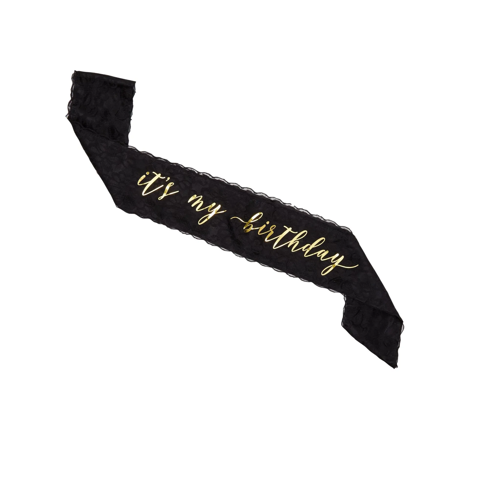 It's My Birthday Sash, Ribbon Pin, Gold Rhinestone Tiara Crown (Black, 3 Piece Set)