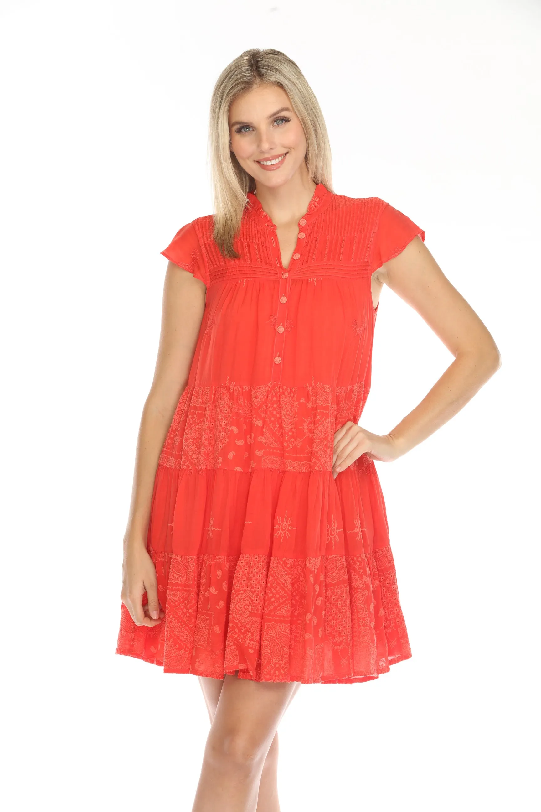 Johnny Was Red Nyana Harmonee Babydoll Slip Dress C33924