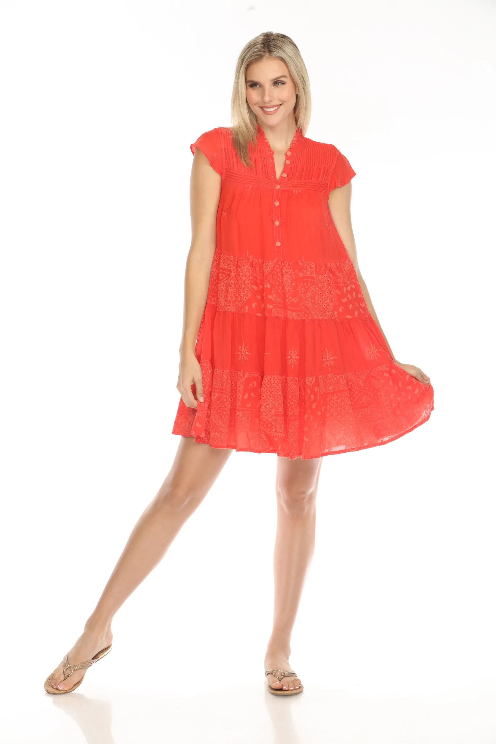 Johnny Was Red Nyana Harmonee Babydoll Slip Dress C33924