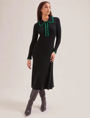 Josie Wool Knit Dress - Black Emerald Green