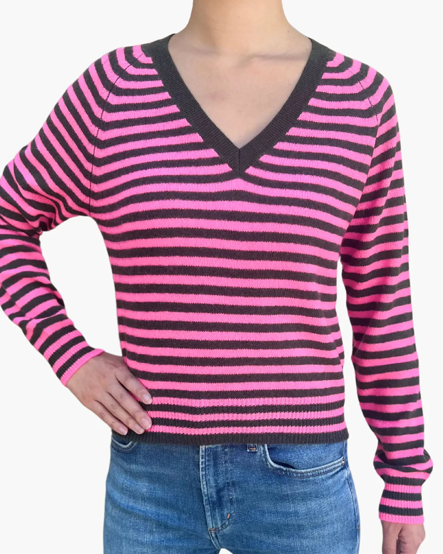 Jumper 1234 Crop Stripe V Neck