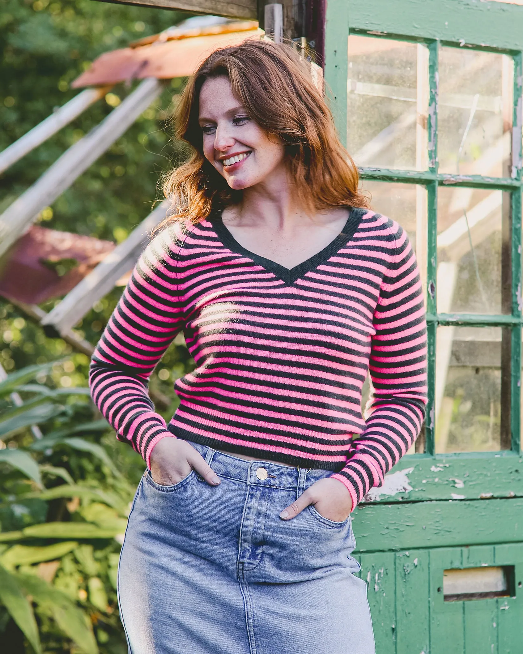 Jumper 1234 Crop Stripe V Neck