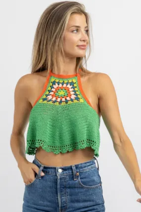 KORA GREEN CROCHET TOP