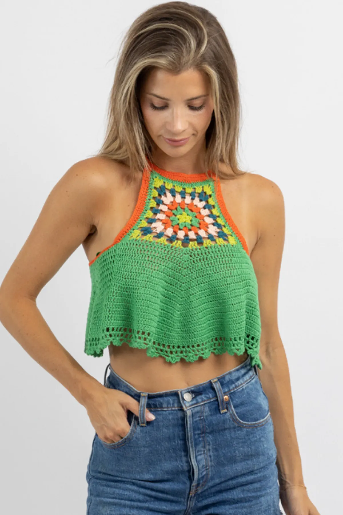 KORA GREEN CROCHET TOP