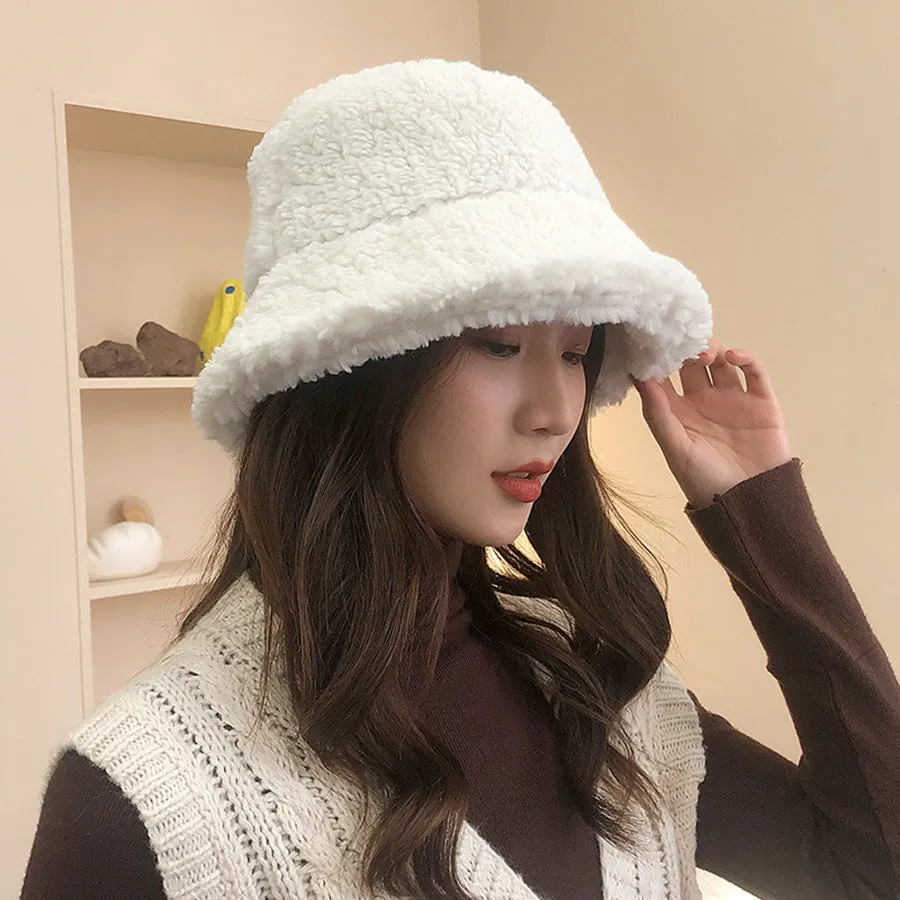 Lanfubeisi lolíta fashion dress to impress Hat Women's Autumn and Winter Classic Light Board Solid Color Lamb Wool Fisherman Hat Korean Style Versatile Warm Sun Hat for Students