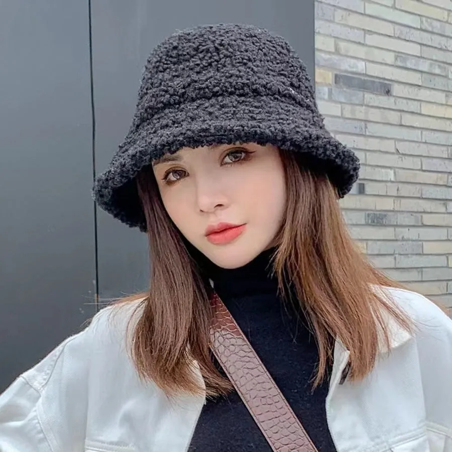 Lanfubeisi lolíta fashion dress to impress Hat Women's Autumn and Winter Classic Light Board Solid Color Lamb Wool Fisherman Hat Korean Style Versatile Warm Sun Hat for Students