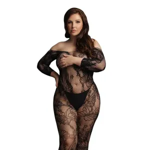 Le Desir Black Lace Sleeved Plus Size Bodystocking Uk 14 to 20