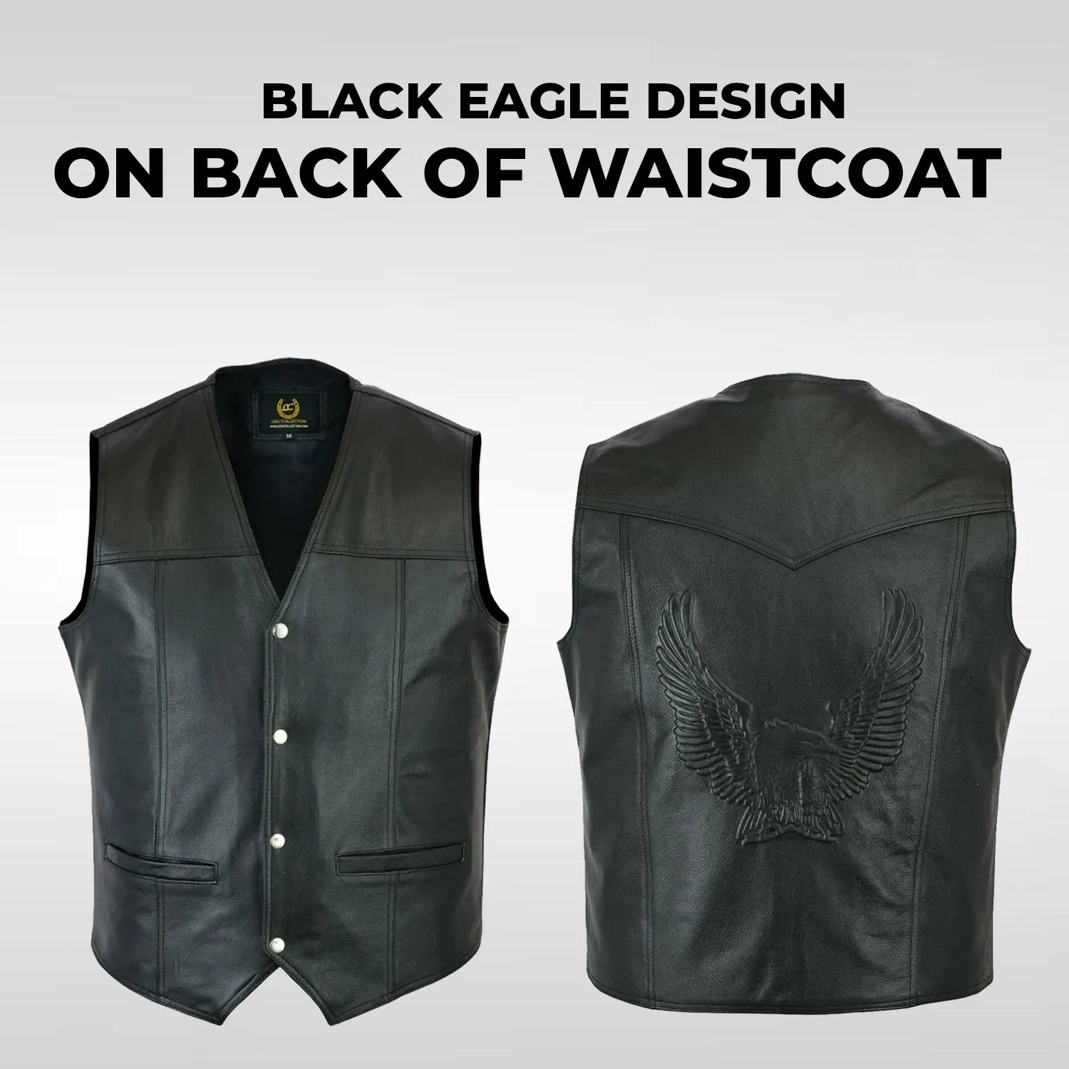 Leather Waistcoat Biker Vest Motorcycle Motorbike Leather Vest/ Embossed Eagle