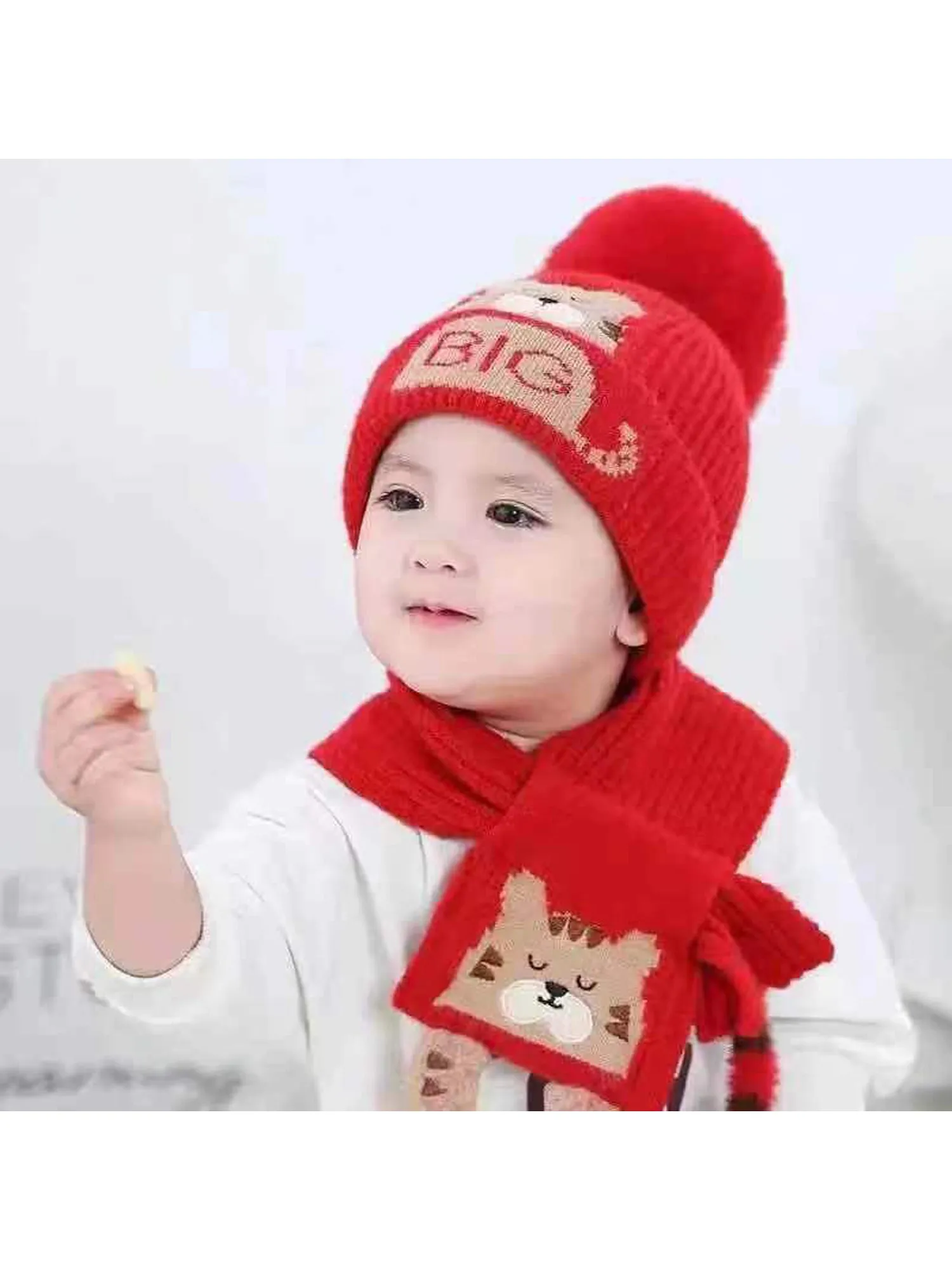 Little Surprise Box Woven Stretchable Woolen Winter Cap For Kids With Matching Neck Muffler Set (3-10Yrs)