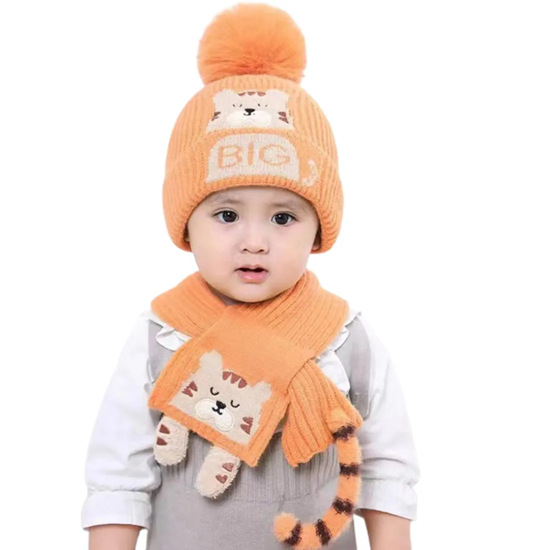 Little Surprise Box Woven Stretchable Woolen Winter Cap For Kids With Matching Neck Muffler Set (3-10Yrs)