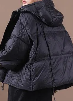 Luxury plus size clothing winter jacket black hooded Button Down goose Down coat