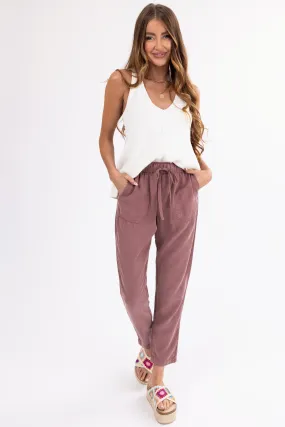 Marsala Straight Leg Drawstring Soft Pants