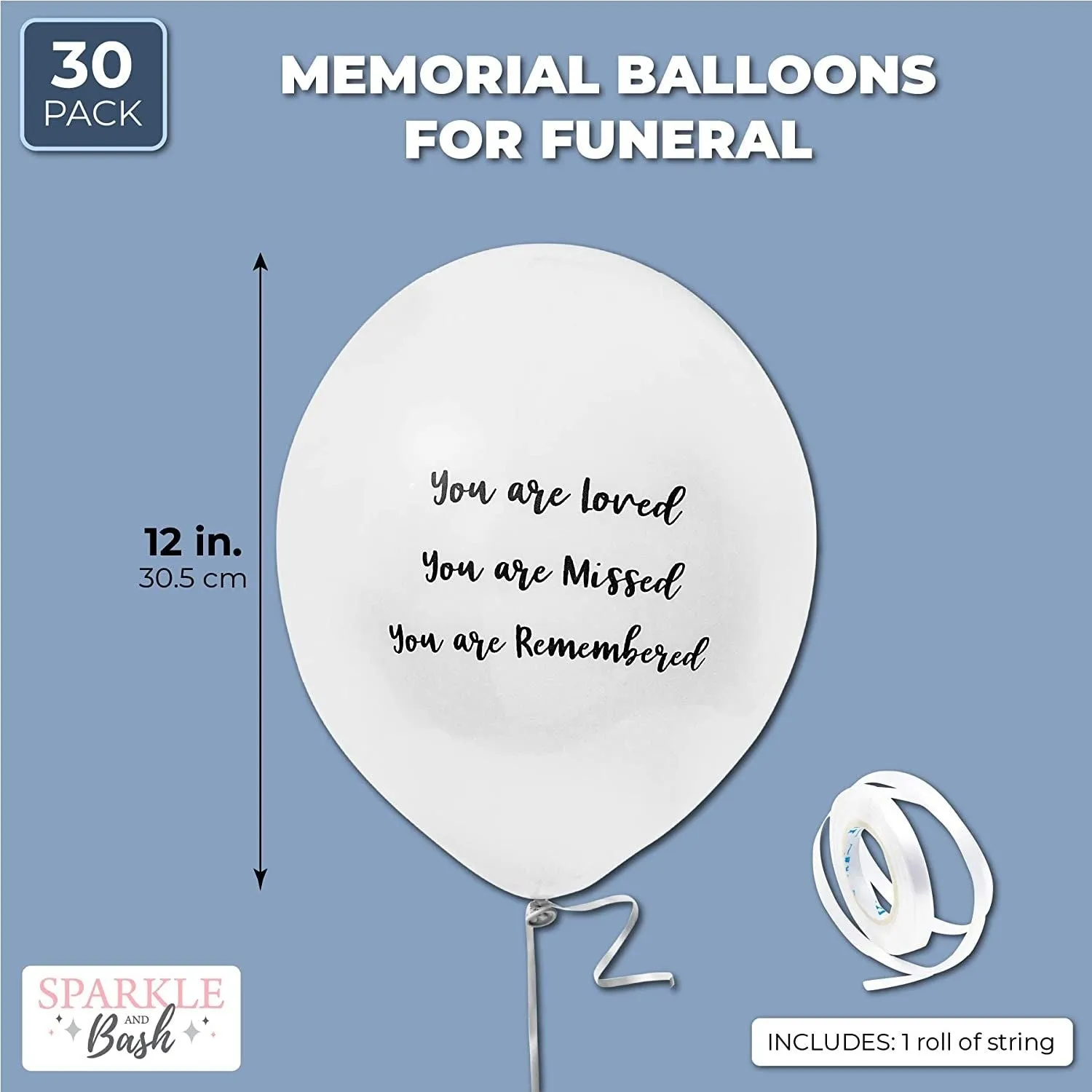 Memorial Balloons to Release in the Sky for Funeral Service, Celebration of Life (White, 12 In, 30-Pk)