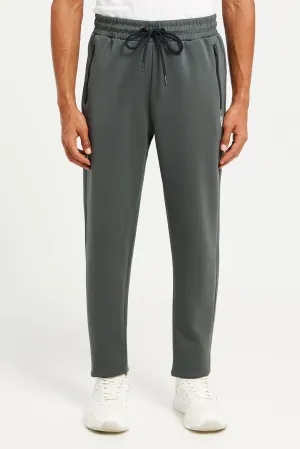 Men Grey Plain Soft Touch Zip Pocket Joggers