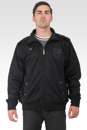 Men's Black Poly Performance Full Zip Track Jacket With Black EMB Patches