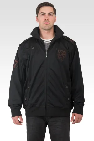 Men's Black Poly Performance Full Zip Track Jacket With Brown Embroidery Patches