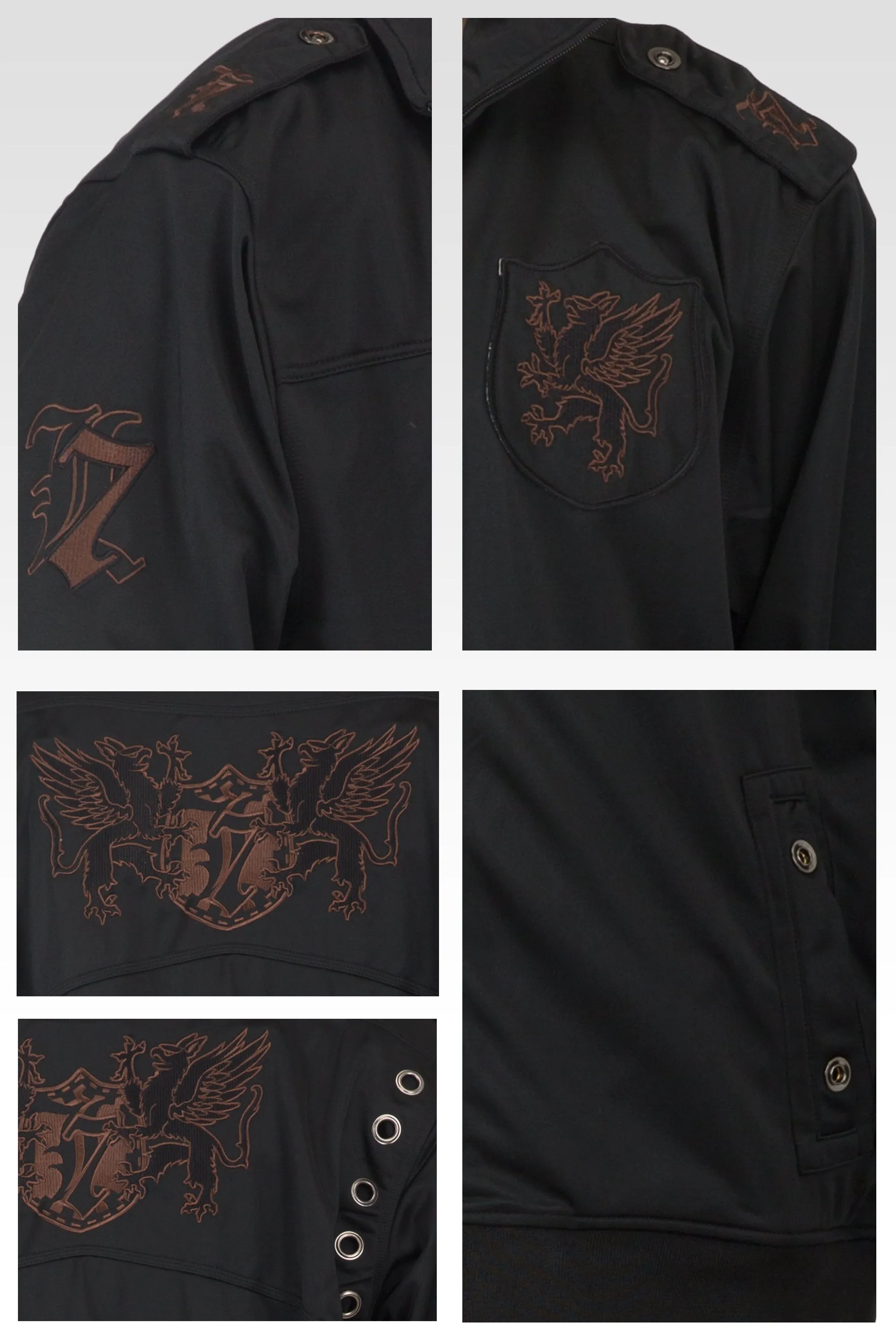 Men's Black Poly Performance Full Zip Track Jacket With Brown Embroidery Patches