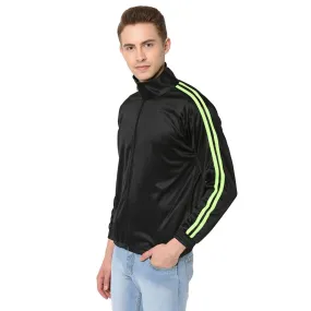 Men's Black Self Pattern Polyester Track Jacket