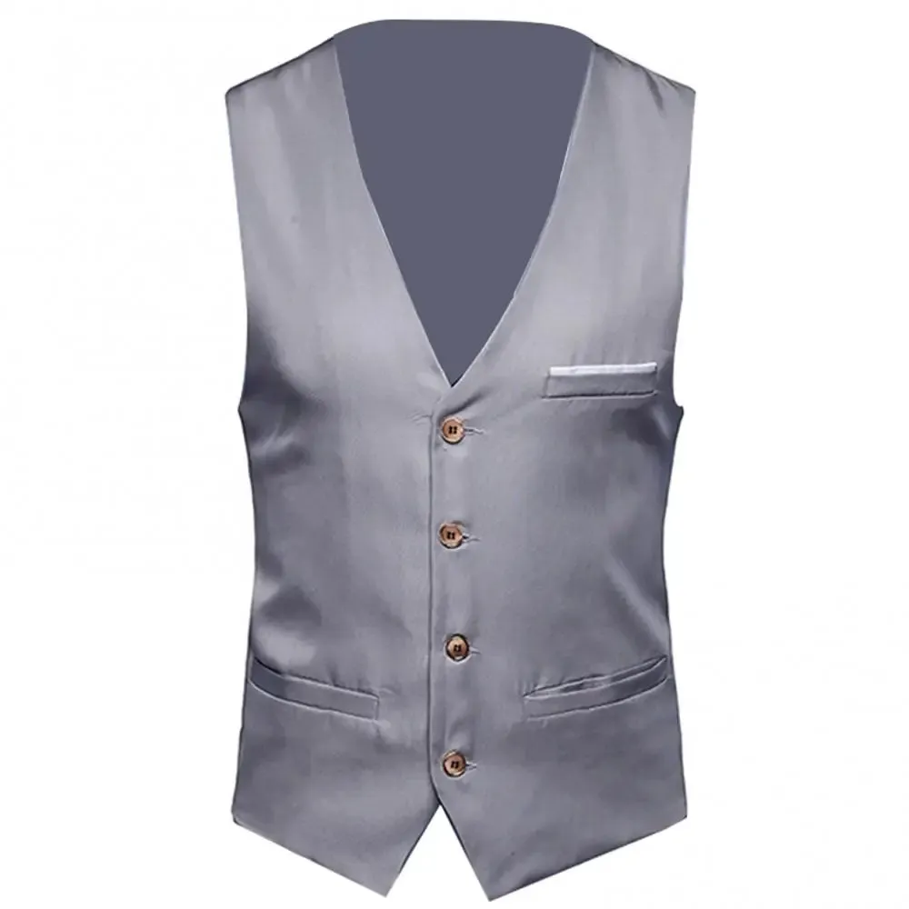 Men's Classic Formal Business Solid Color Suit Vest Single Breasted Waistcoat