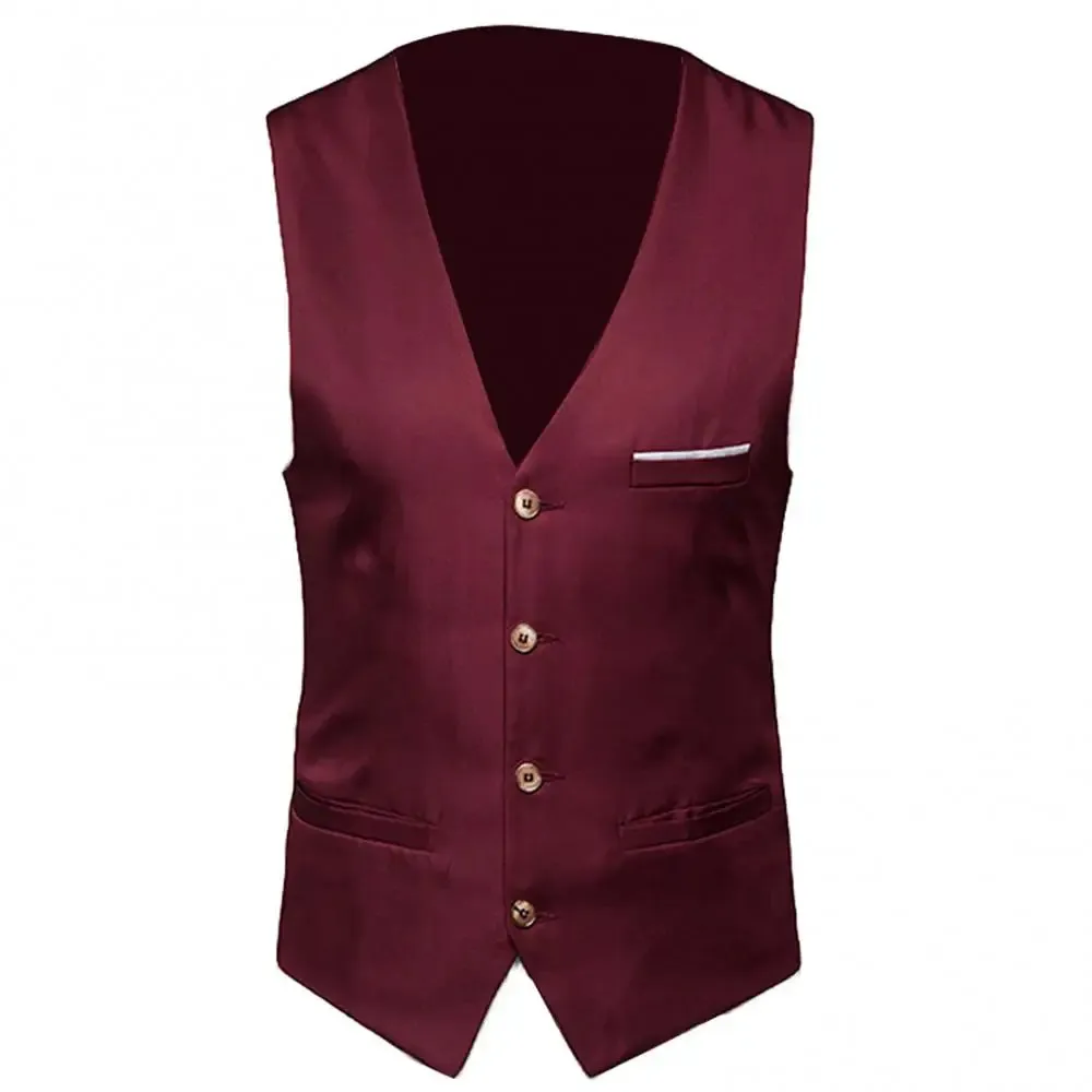 Men's Classic Formal Business Solid Color Suit Vest Single Breasted Waistcoat