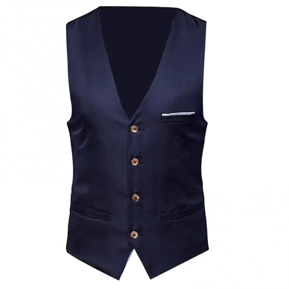 Men's Classic Formal Business Solid Color Suit Vest Single Breasted Waistcoat