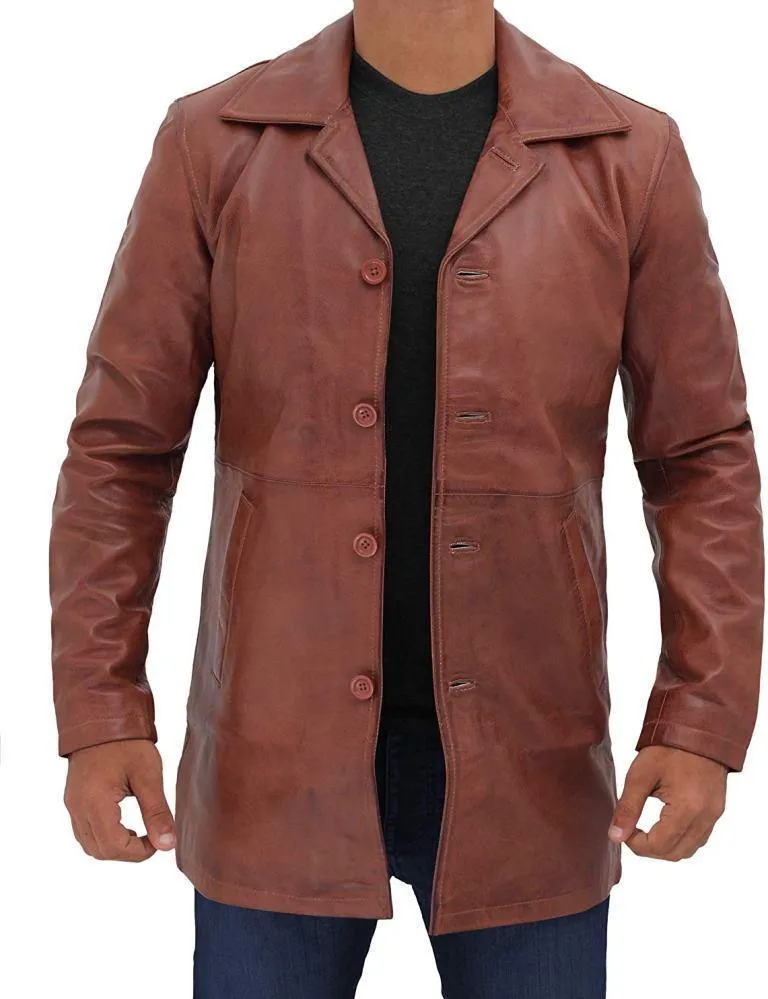 Men's Natural Tan Distressed Lambskin Leather Coat