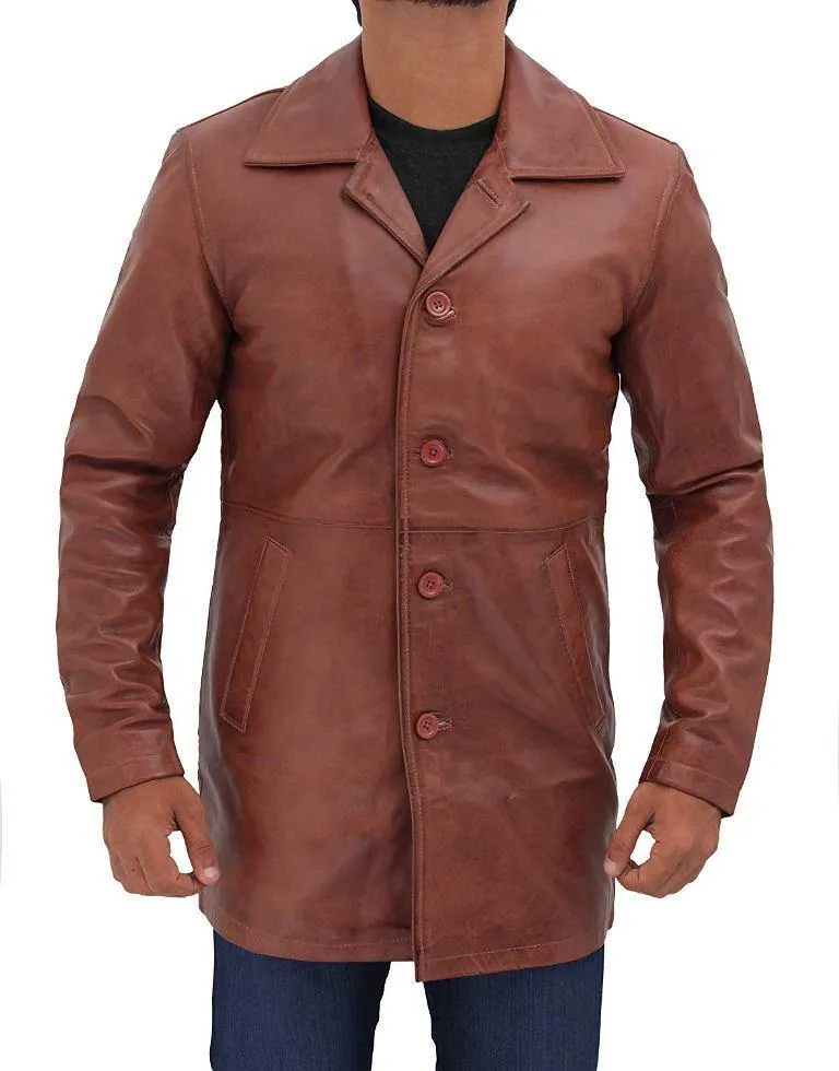 Men's Natural Tan Distressed Lambskin Leather Coat