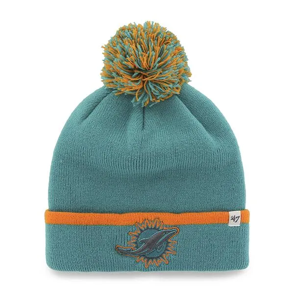 Miami Dolphins 47 Brand Teal Orange Baraka Knit Cuffed Poofball Beanie Hat Cap