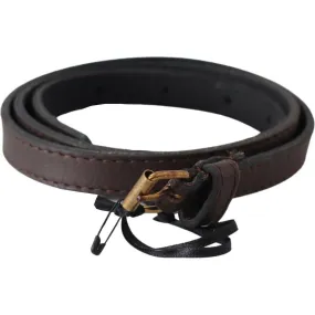 MILA SCHÖN Elegant Brown Leather Fashion Belt with Gold-Tone Buckle