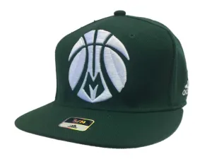 Milwaukee Bucks Adidas Green Basketball Logo Flexfit Flat Bill Hat Cap (S/M)