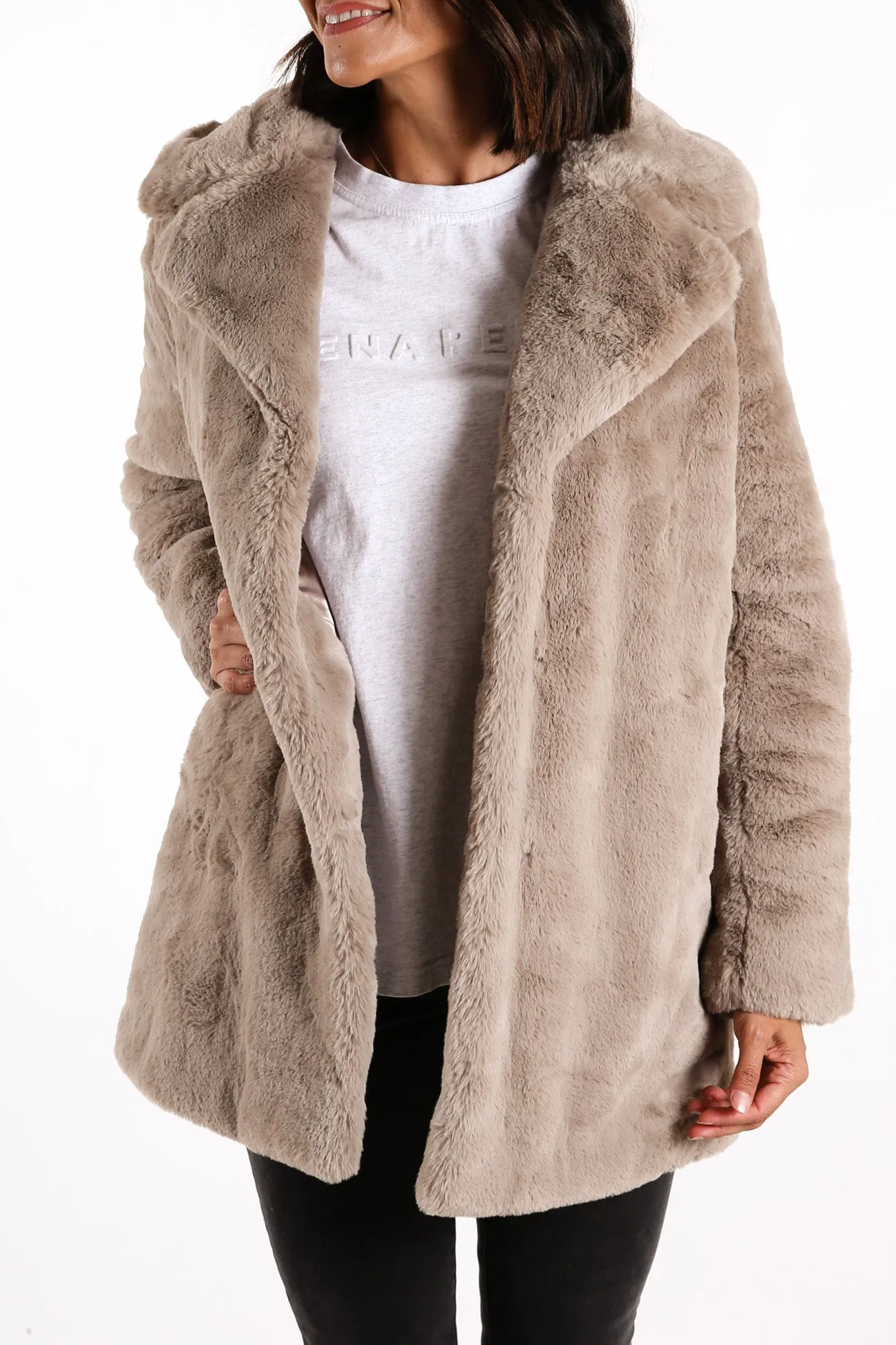 Minimalist Faux Fur Jacket Stone