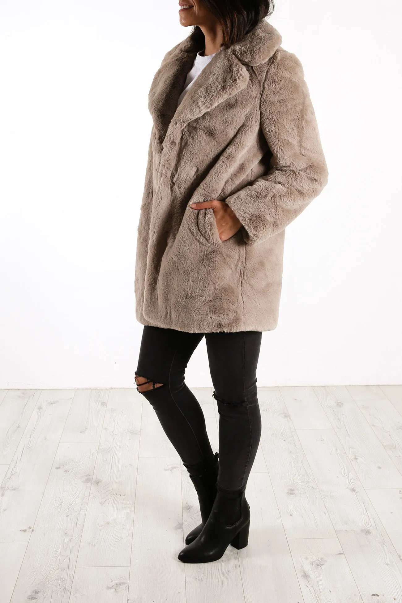 Minimalist Faux Fur Jacket Stone