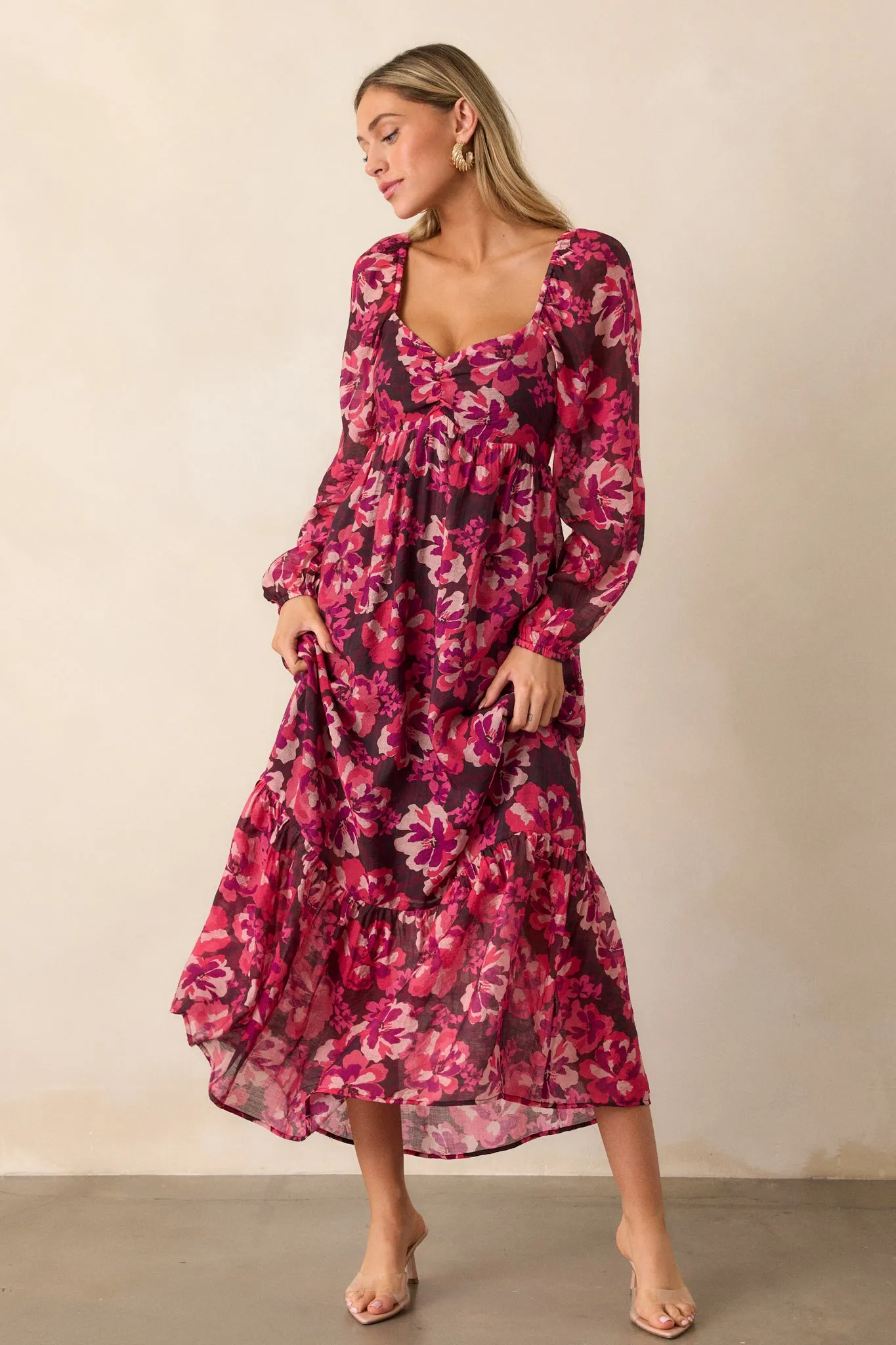 MINKPINK Savannah Pink Floral Babydoll Midi Dress