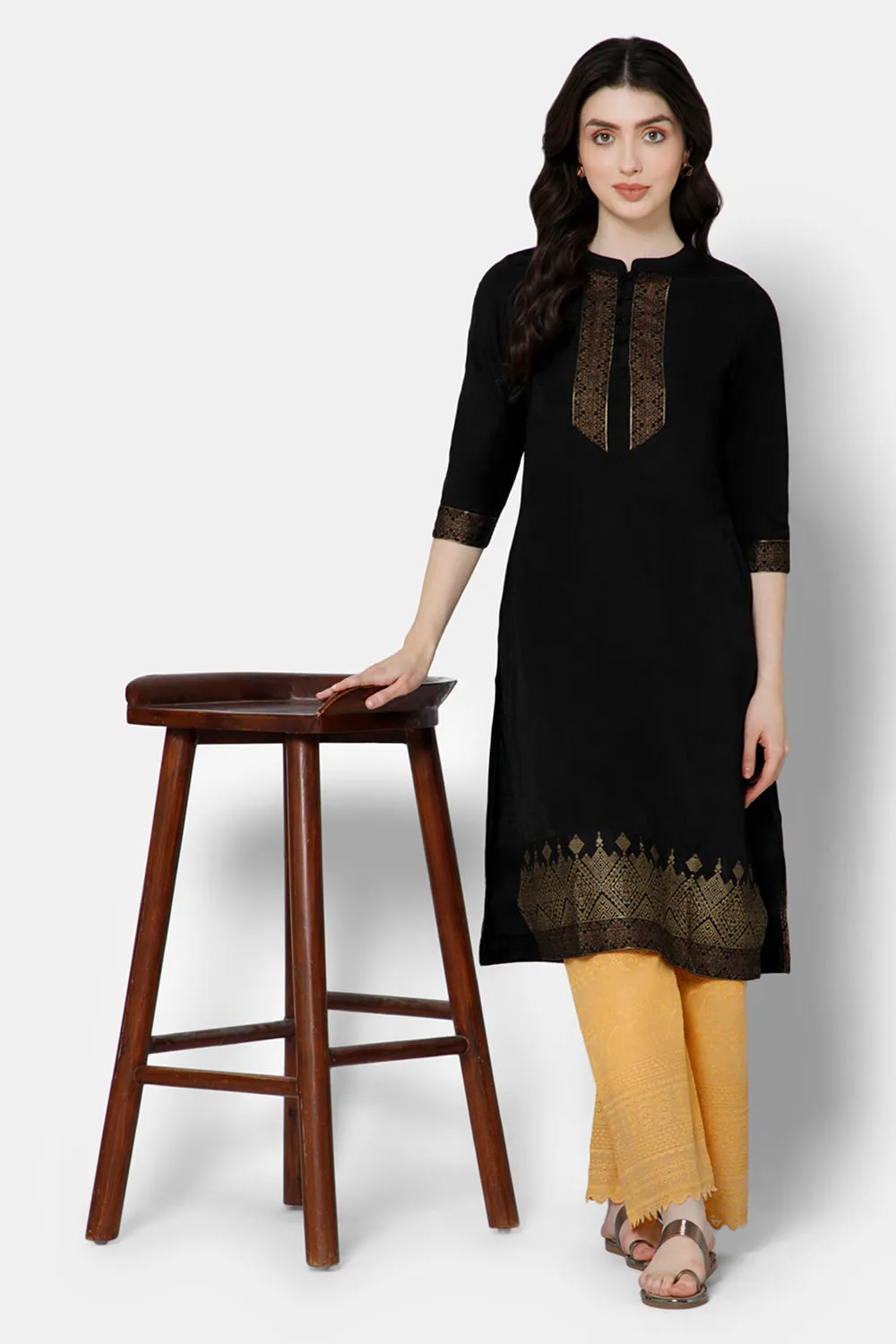 Mythri Women's Ethnic Wear Straight kurta - Black - KU53