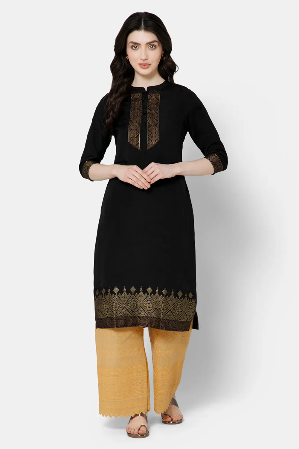 Mythri Women's Ethnic Wear Straight kurta - Black - KU53