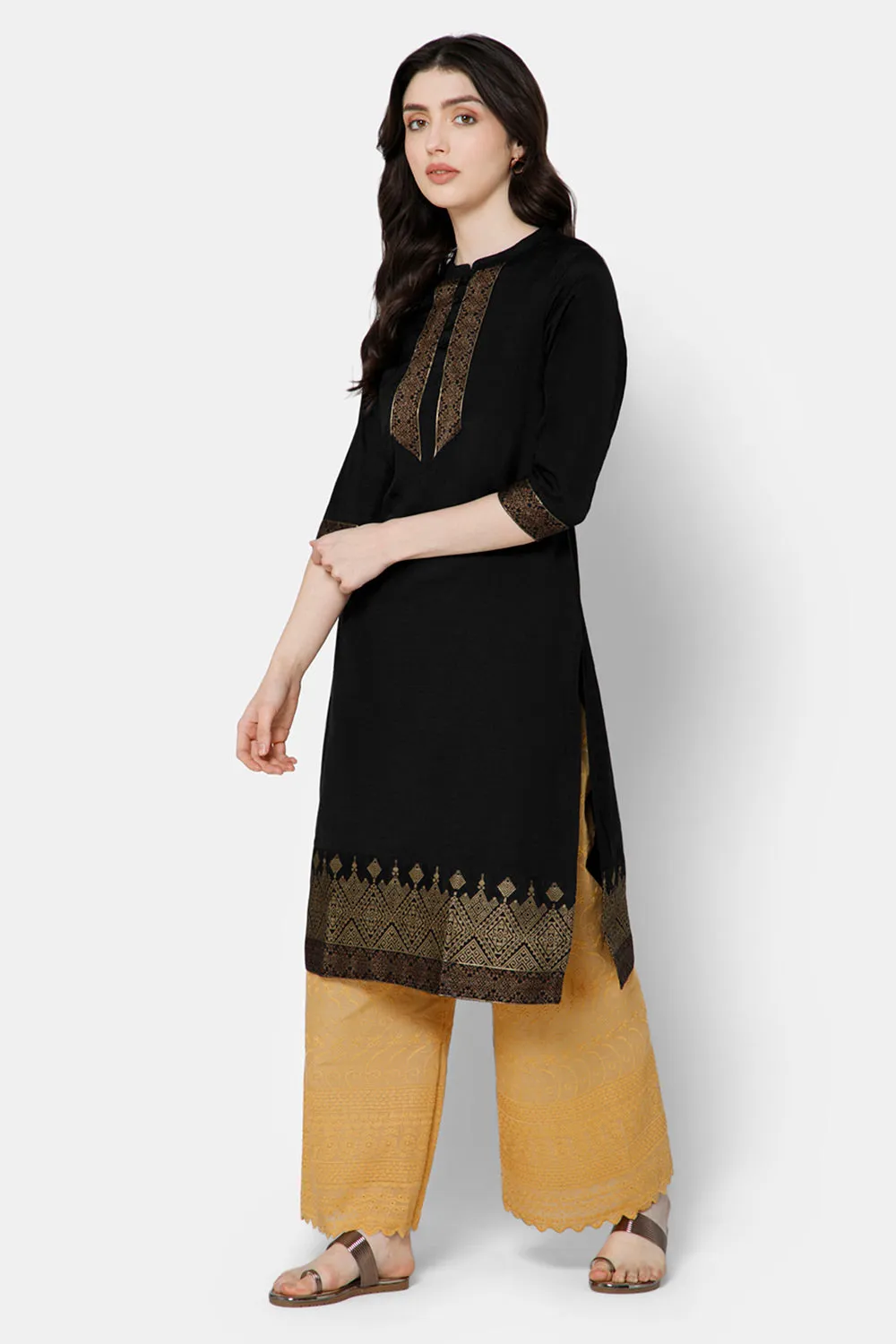 Mythri Women's Ethnic Wear Straight kurta - Black - KU53