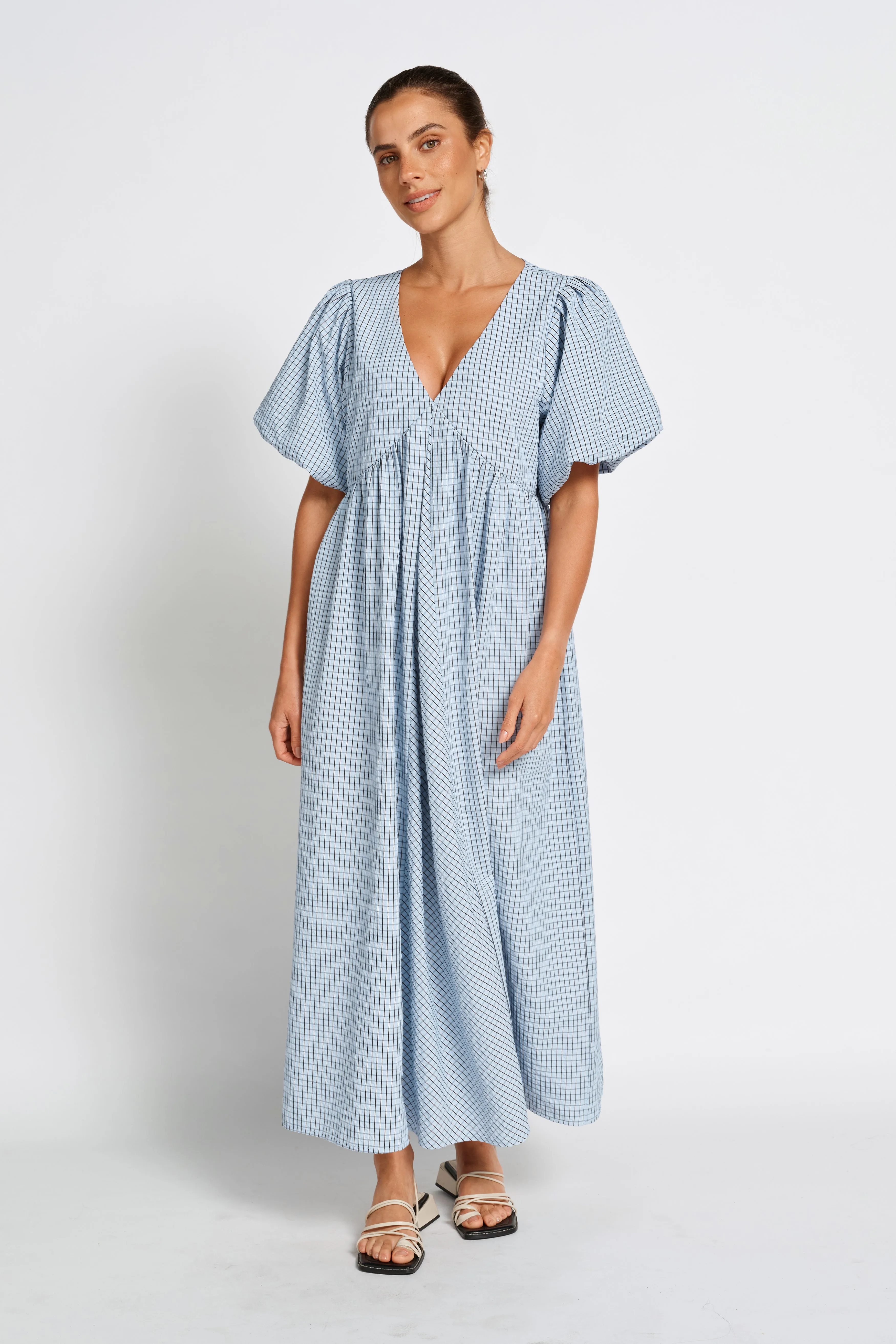 Nara Babydoll Midi Dress - Blue / Black