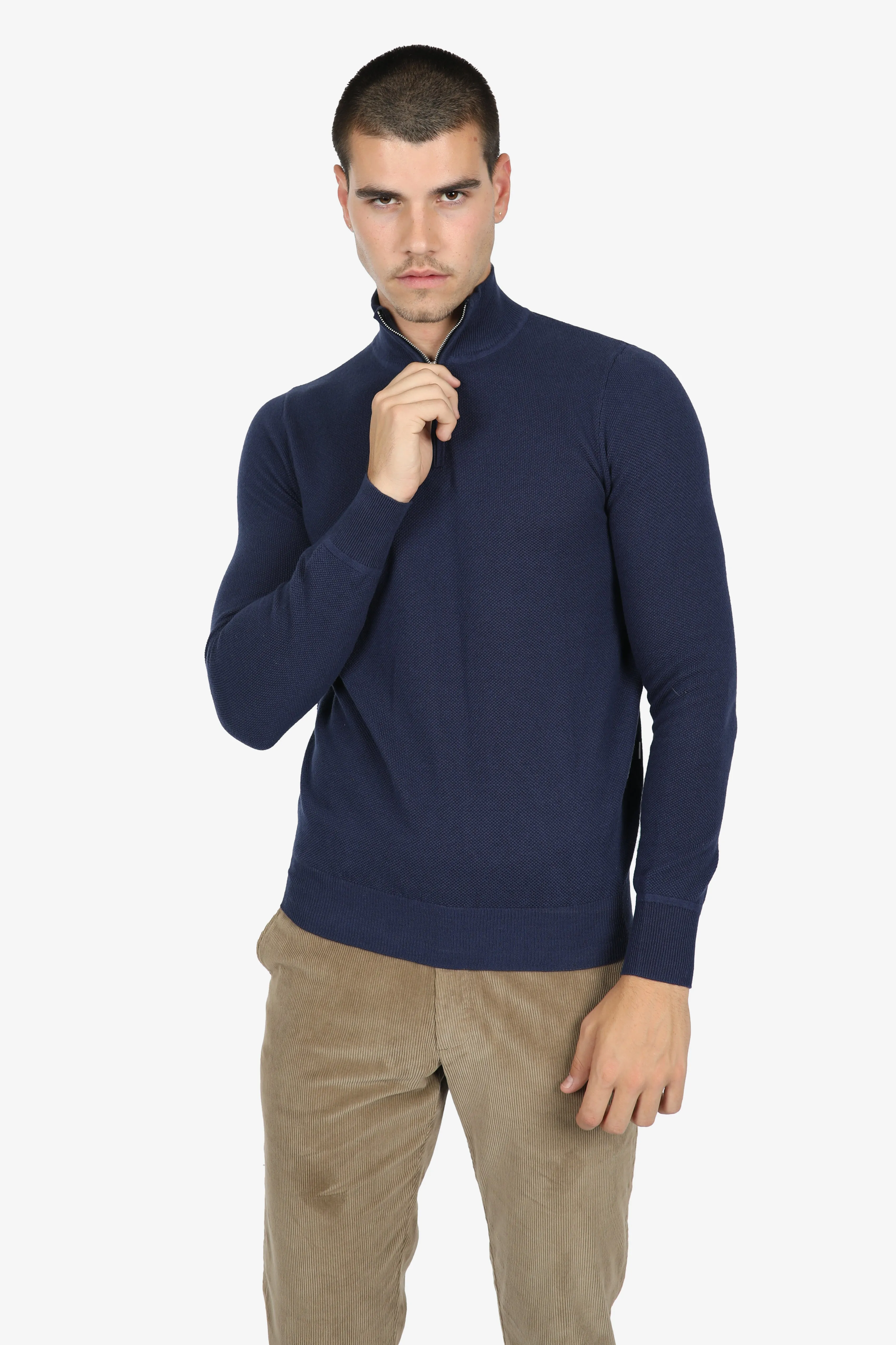 Navy Cotton Cashmere diamond Knit Jumper