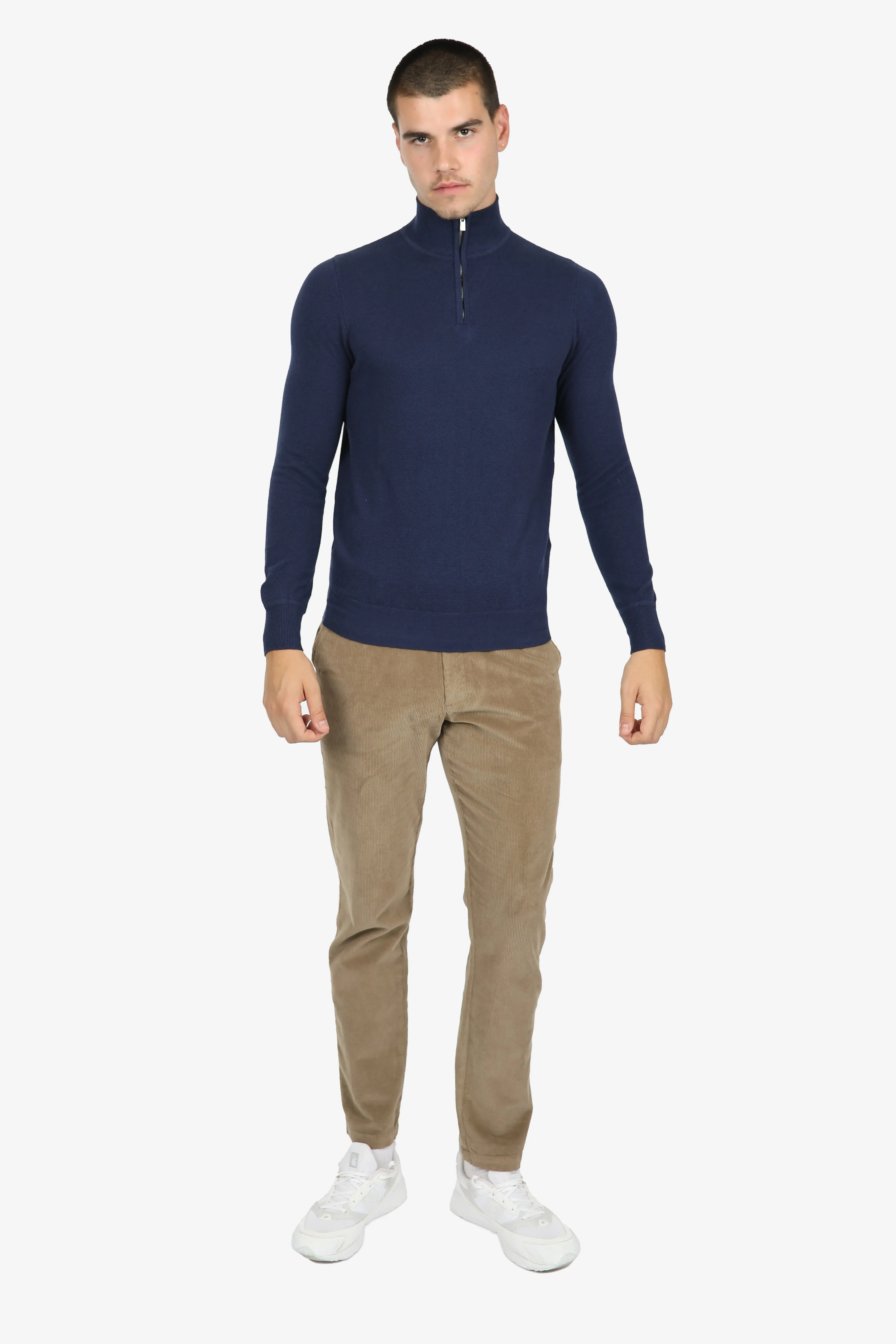 Navy Cotton Cashmere diamond Knit Jumper