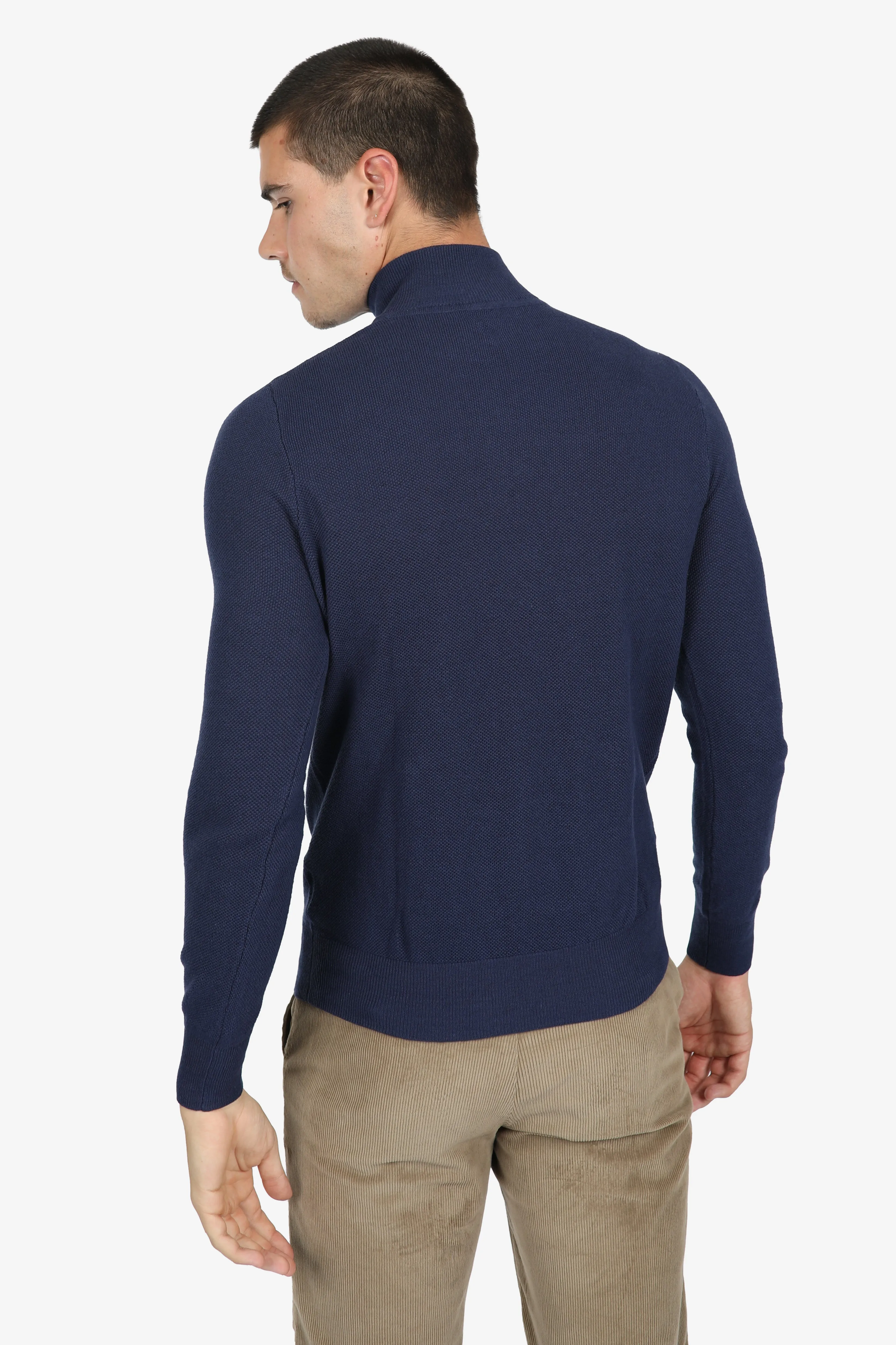 Navy Cotton Cashmere diamond Knit Jumper