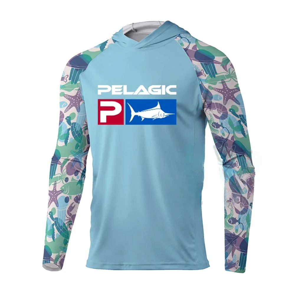 New Fishing Hoodie Pelagic Men Clothes Summer Breathable Long Sleeve Fishing Shirt Sun Protection Camouflage Fishing Shirts Tops