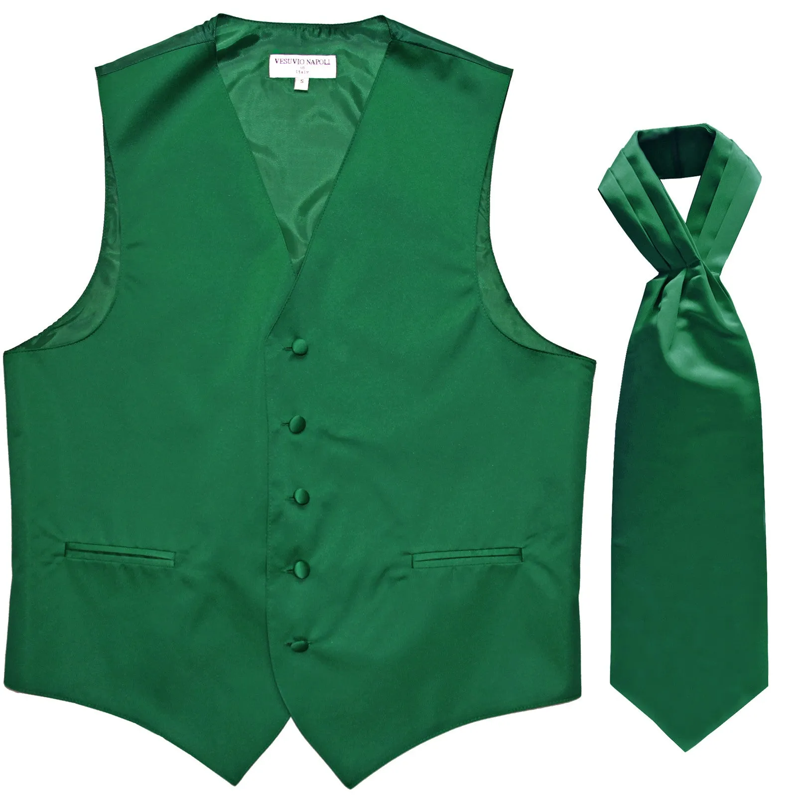 New Men's Formal Tuxedo Vest Waistcoat solid & Ascot cravat Prom emerald green