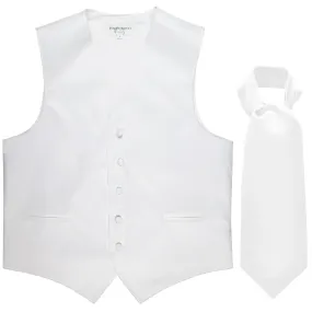 New Men's Formal Tuxedo Vest Waistcoat solid & Ascot cravat Prom white