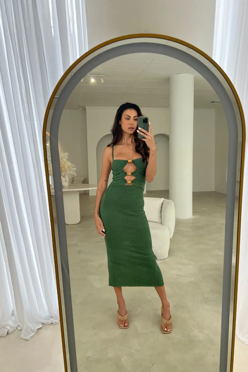 NORMANI MIDI DRESS - OLIVE