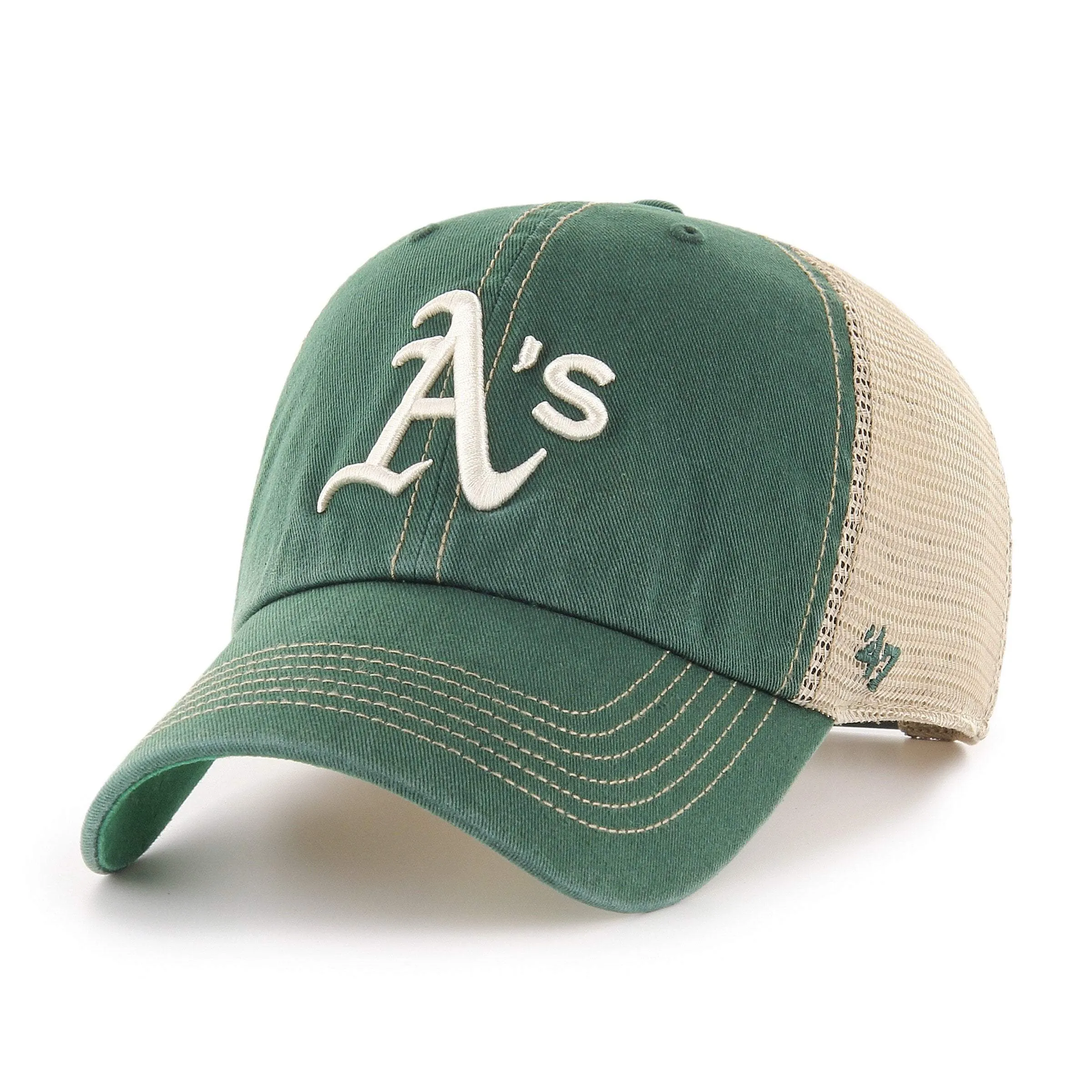 Oakland Athletics 47 Brand Green Trawler Clean Up Mesh Snapback Slouch Hat Cap