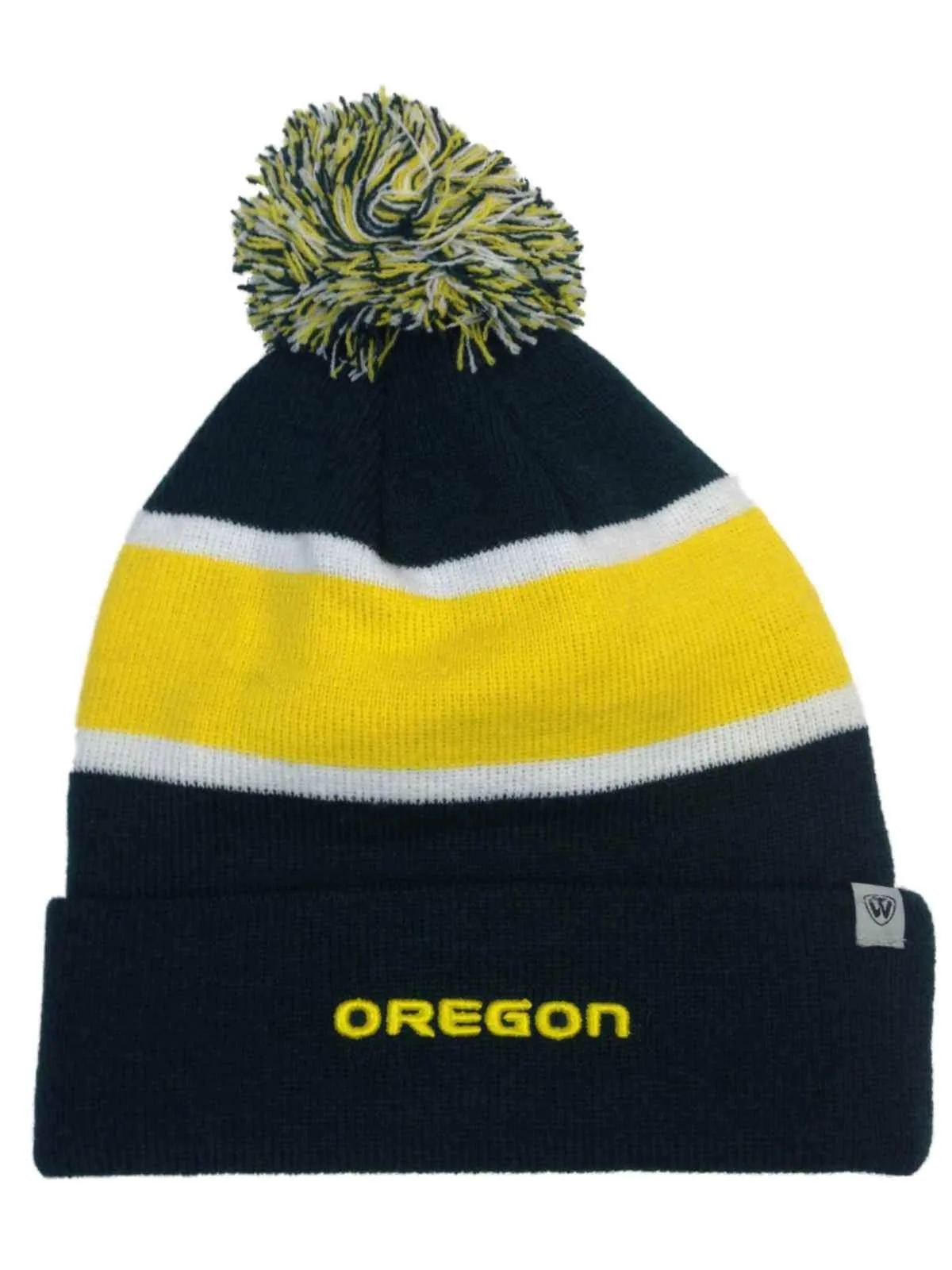 Oregon Ducks TOW Tri-Tone Whirl Knit Cuffed Poofball Winter Hat Cap Beanie